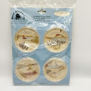 Fond Memories 4 SEASCAPES Counted Cross Stitch Acrylic Coasters C-12 Kit